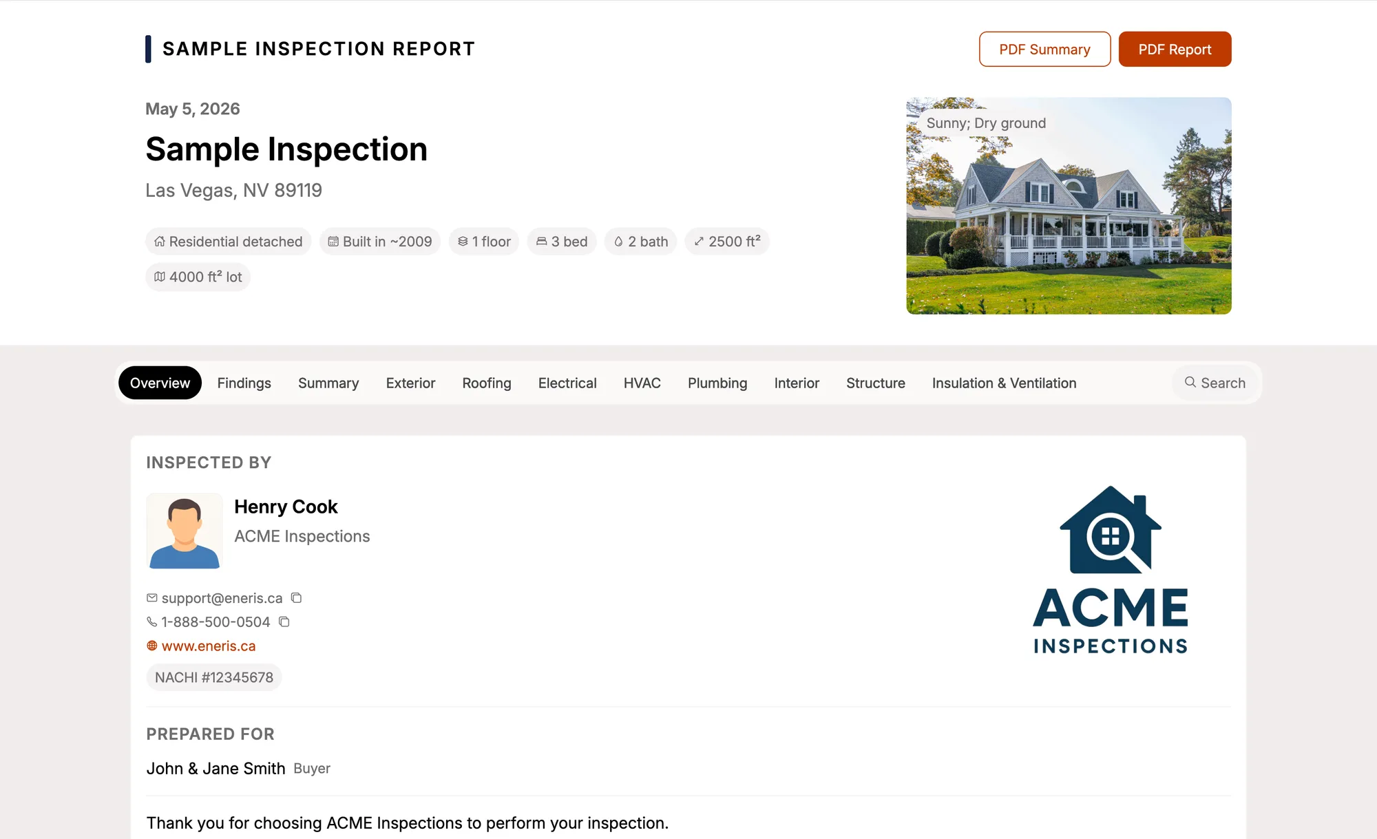 The top of the web report
